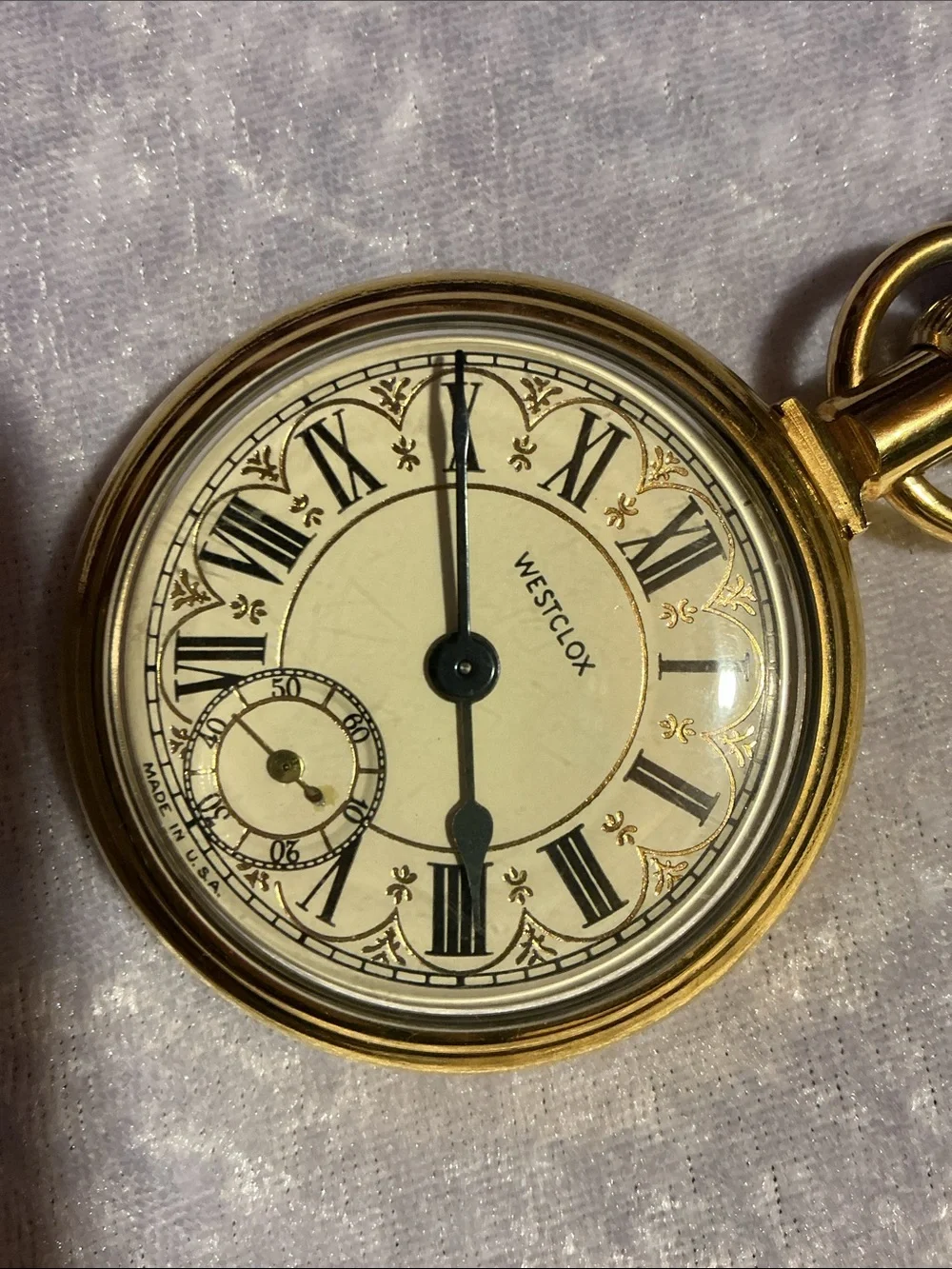 Goldtone Train Pocket Watch with Brown Leather Strap & Fob
